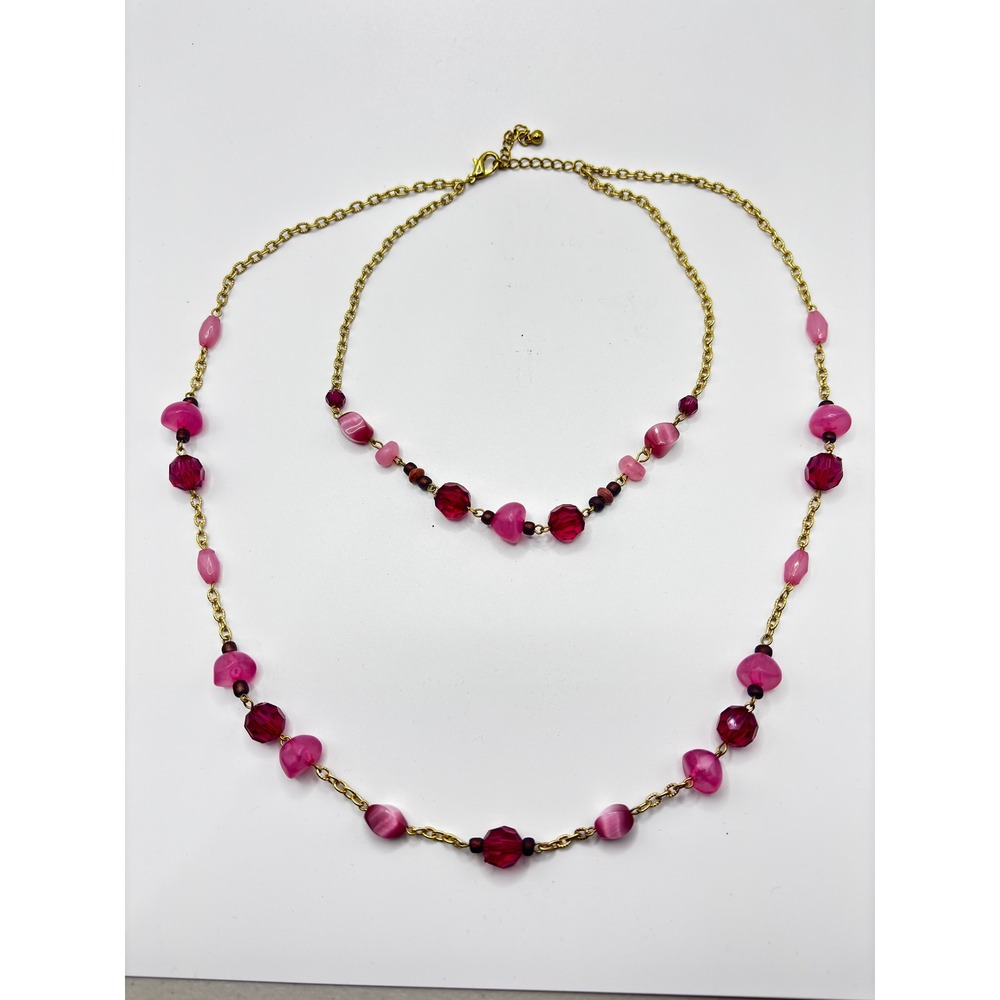 Sonoma Goods for Life Pink Burgundy Beaded Necklace Set Gold Tone 13in 22in